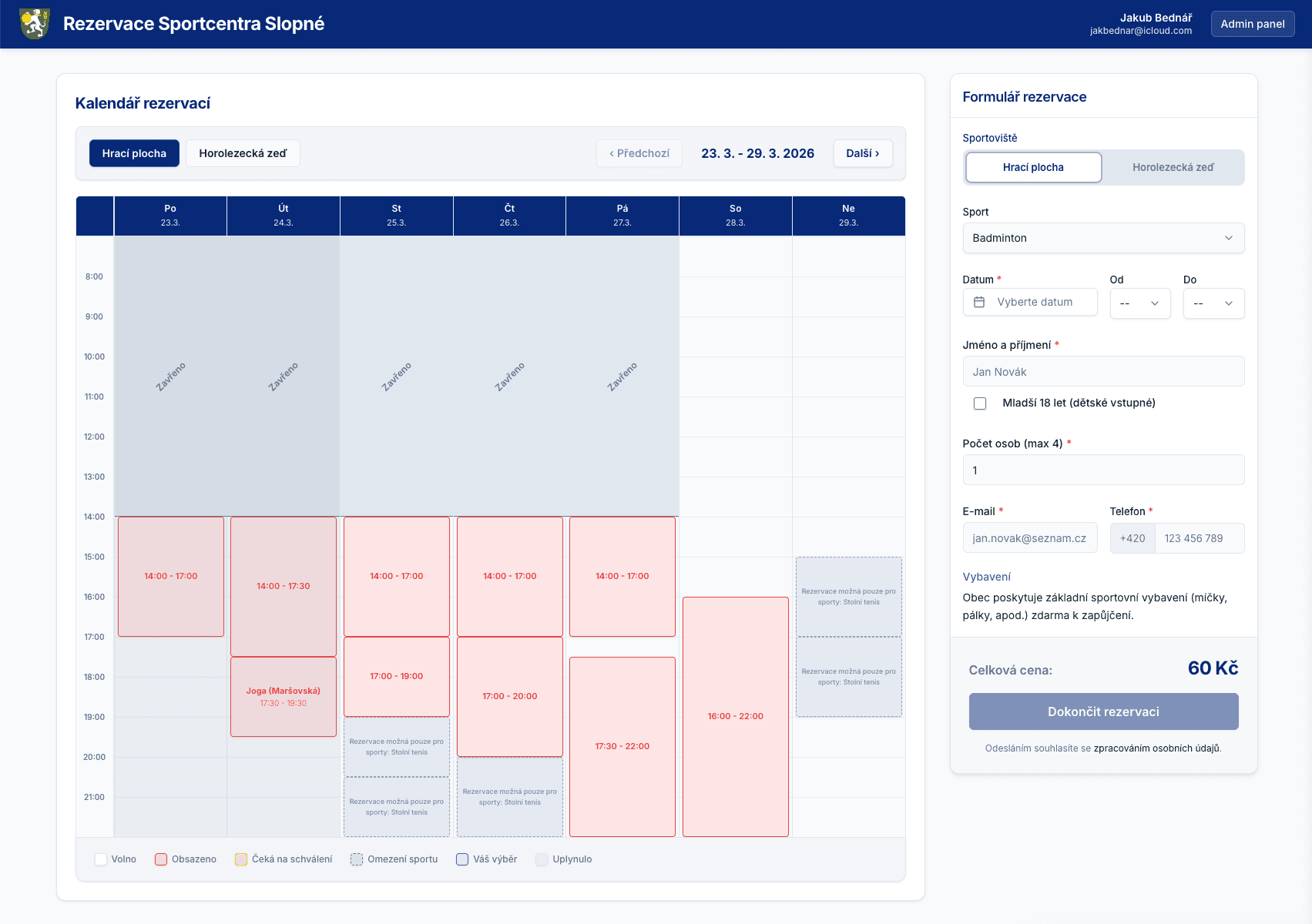 Screenshot admin dashboardu rezervuj.app